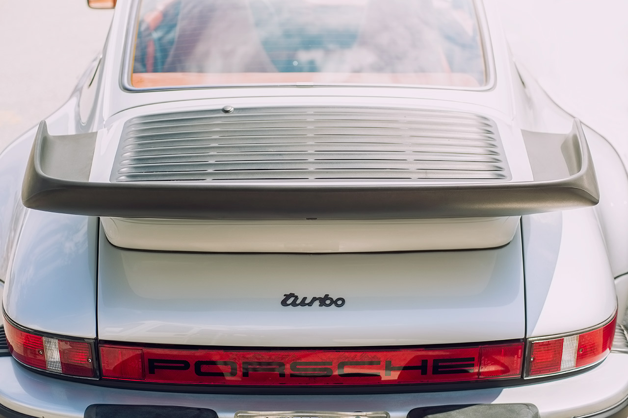 Silver vintage Porsche 930 Turbo Tail