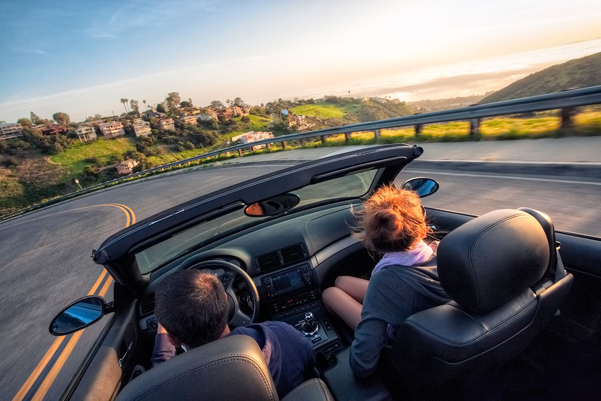 BMW M3 sunset drive in Laguna Beach California